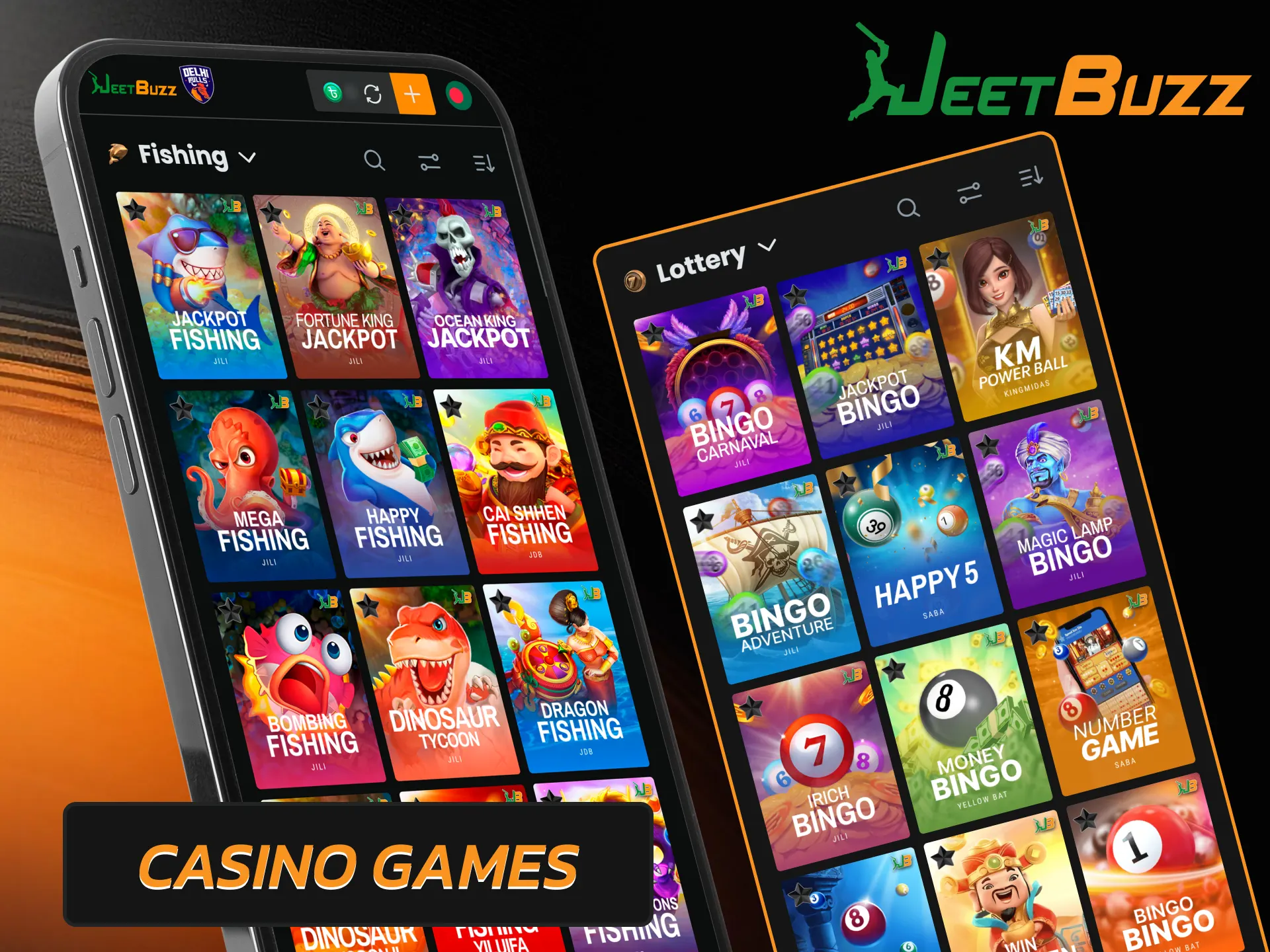 Play diverse casino games and live dealer tables via the Jeetbuzz app.